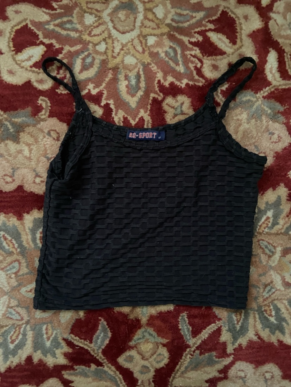 All-Sport Black Textured Camisole with Adjustable Straps
